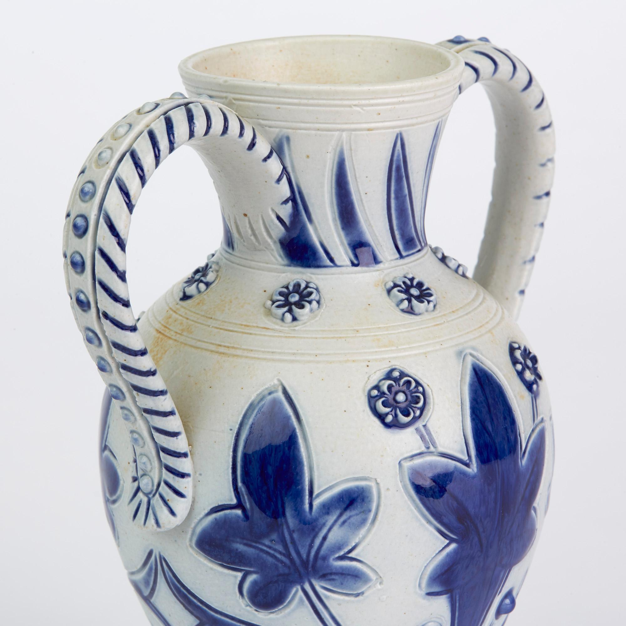 Aesthetic Movement Doulton Lambeth Early Salt Glazed Twin Handled Stoneware Barlow Vase, circa 1870