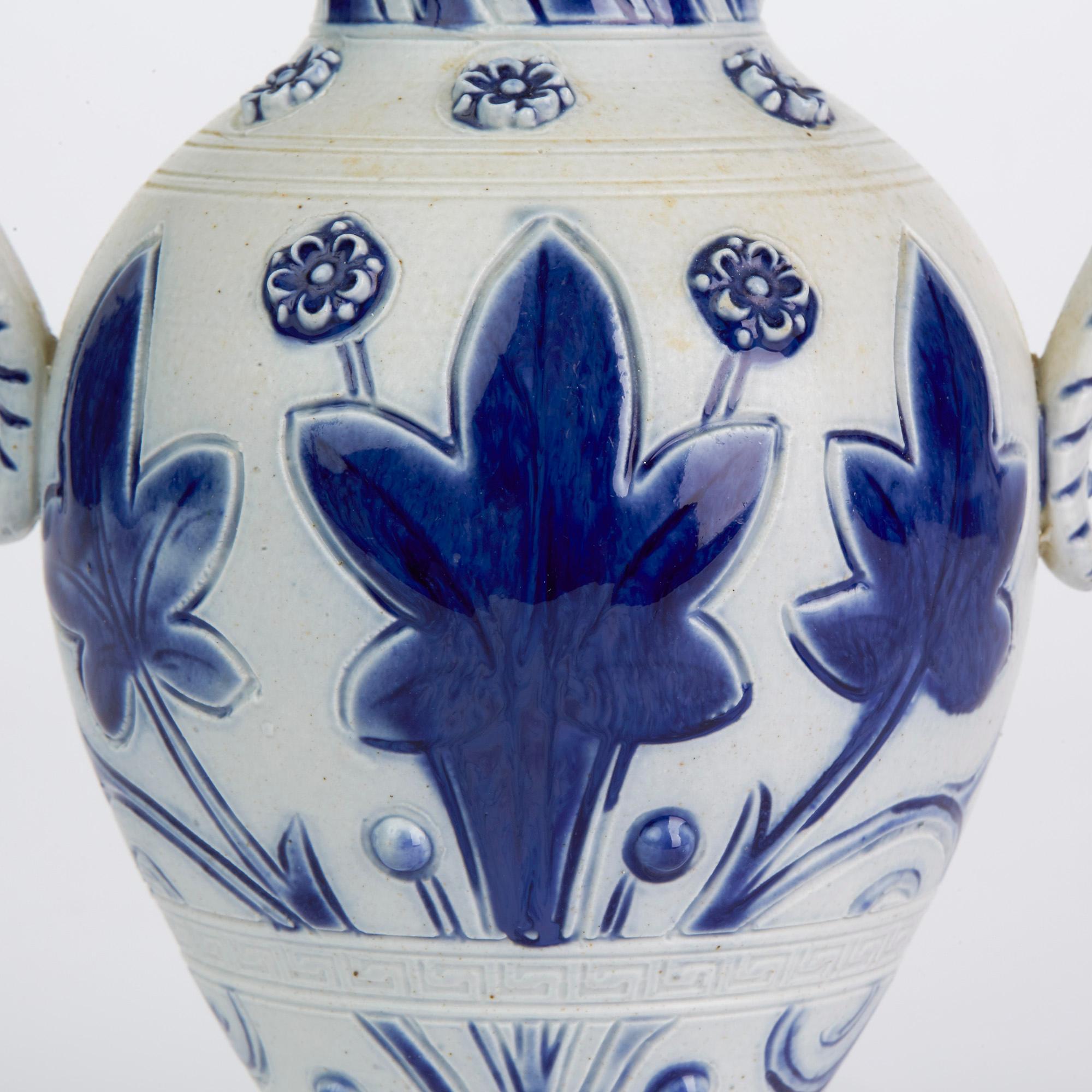 English Doulton Lambeth Early Salt Glazed Twin Handled Stoneware Barlow Vase, circa 1870