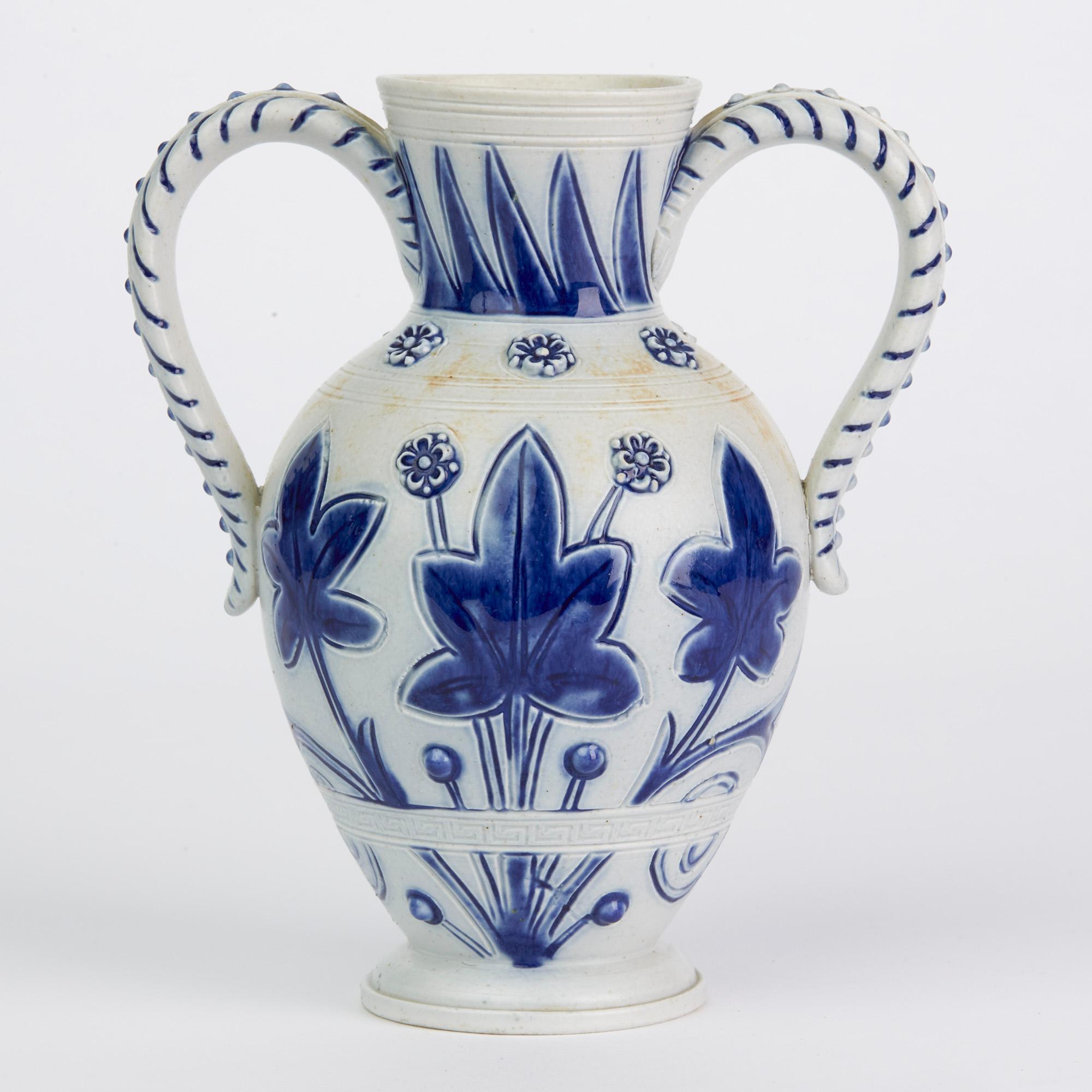 Doulton Lambeth Early Salt Glazed Twin Handled Stoneware Barlow Vase, circa 1870 1