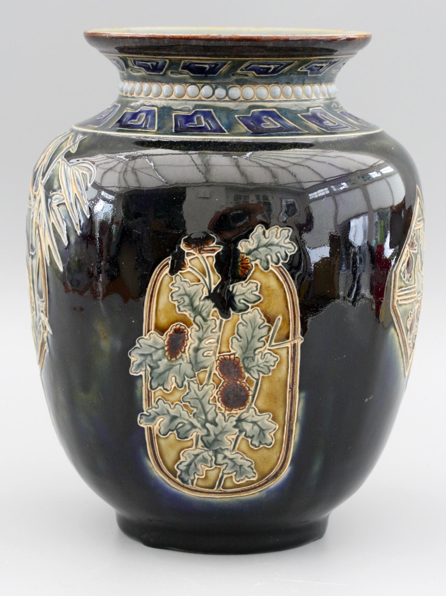 English Doulton Lambeth Edward Dunn & John Broad Japanese Styled Art Pottery Vase