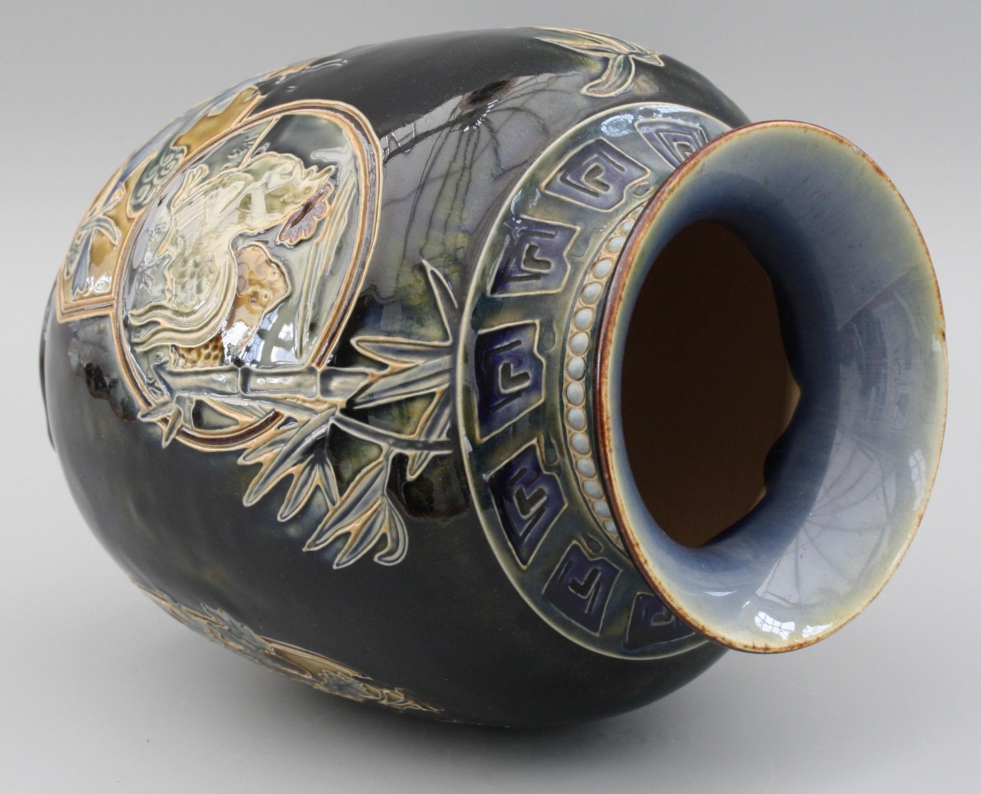 Glazed Doulton Lambeth Edward Dunn & John Broad Japanese Styled Art Pottery Vase