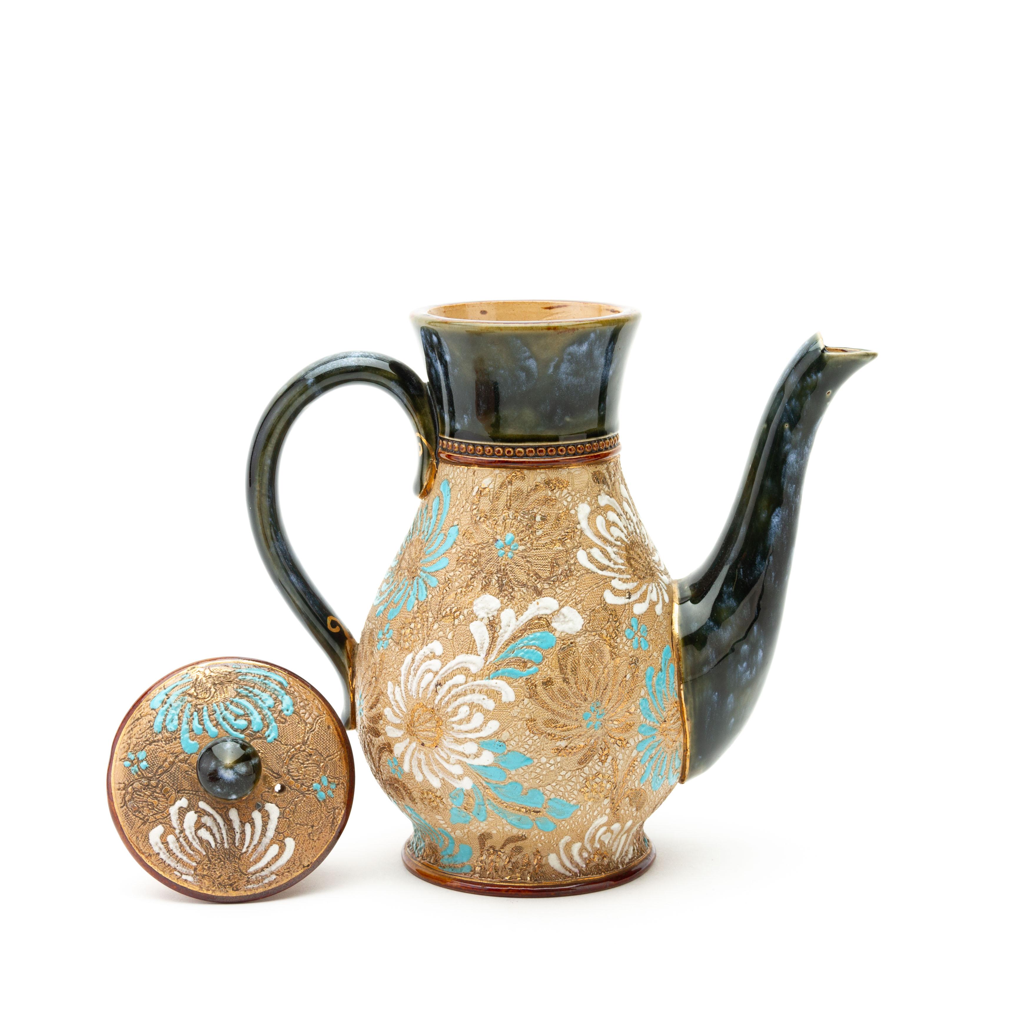 Doulton Lambeth Enamelled Stoneware Lidded Teapot 19th Century 2