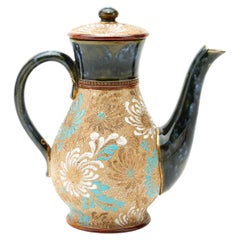 Doulton Lambeth Enamelled Stoneware Lidded Teapot 19th Century