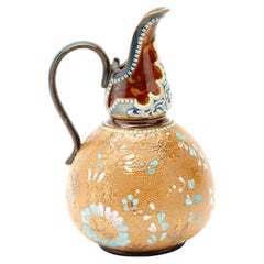 Doulton Lambeth Enamelled Stoneware Pitcher Ewer 19th Century