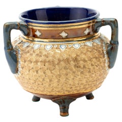 Doulton Lambeth Emailliertes Steingut Pflanzgefäß Vase 19. Jahrhundert
