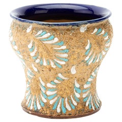 Antique Doulton Lambeth Enamelled Stoneware Vase 19th Century