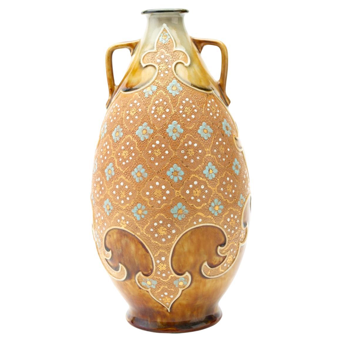 Doulton Lambeth English Stoneware Enamelled Vase 19th Century For Sale