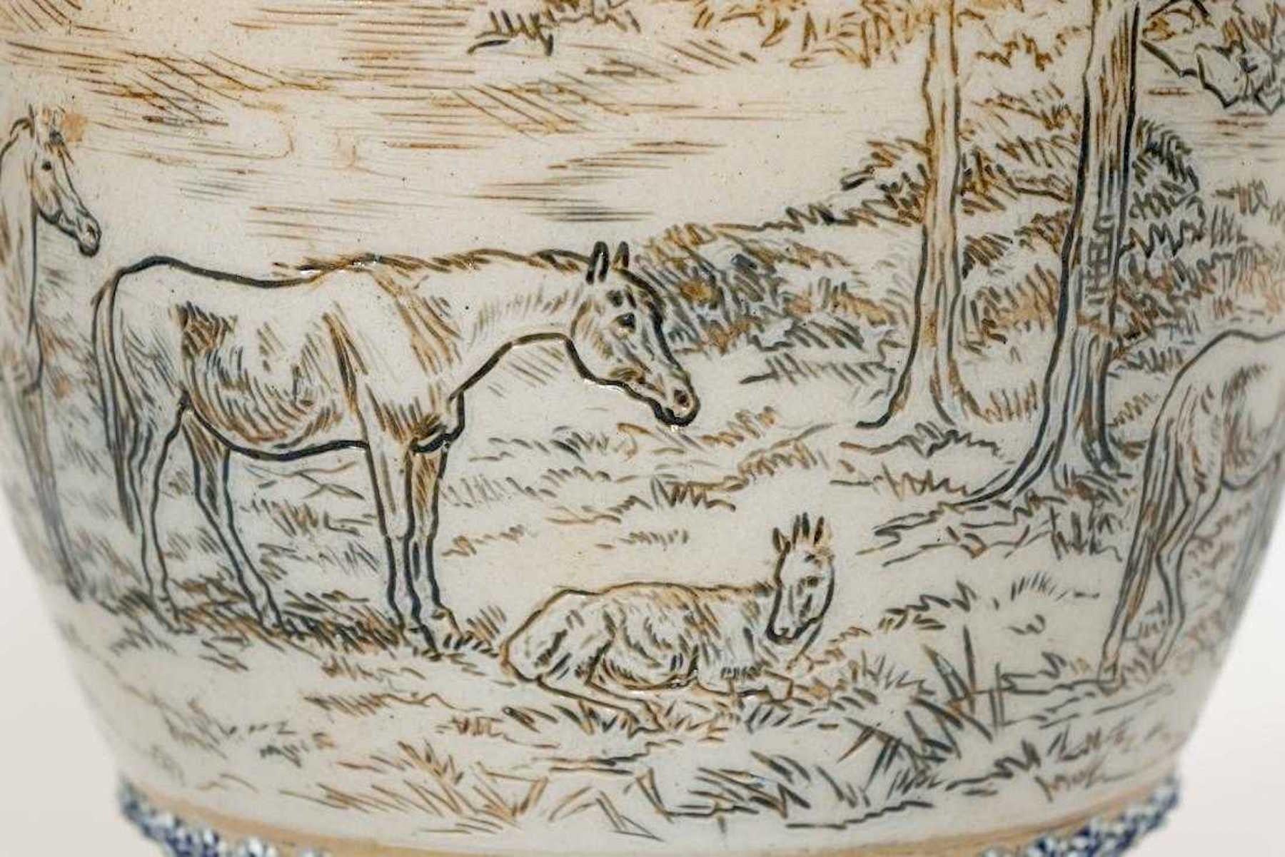 English Doulton Lambeth Equestrian Vase by Hannah Barlow