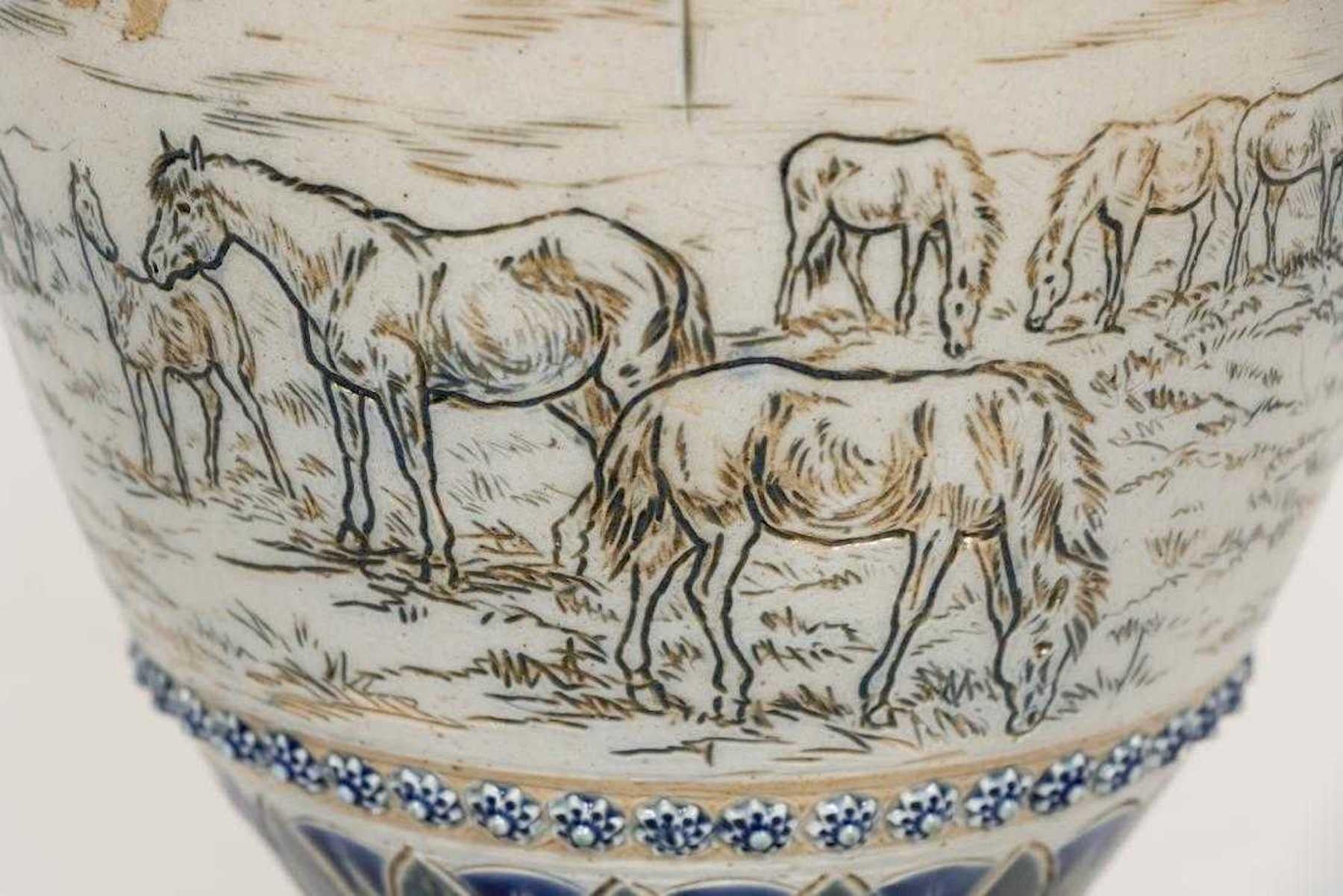 Doulton Lambeth Equestrian Vase by Hannah Barlow In Good Condition In Atlanta, GA
