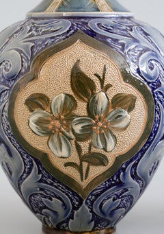 Doulton Lambeth Exceptional Slip Decorated Floral Vase by Elizabeth M Small 1883