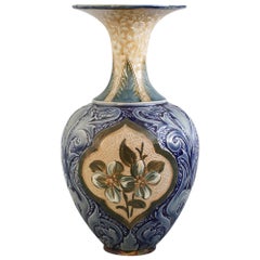 Antique Doulton Lambeth Exceptional Slip Decorated Floral Vase by Elizabeth M Small 1883