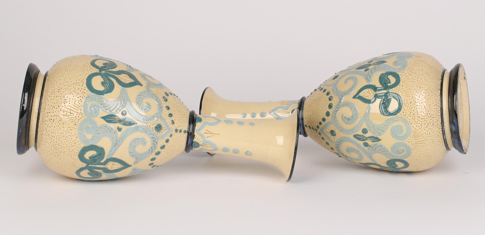 Doulton Lambeth Exceptionally Rare Pair Impasto Arrabian Pattern Vases, 1879 For Sale 2