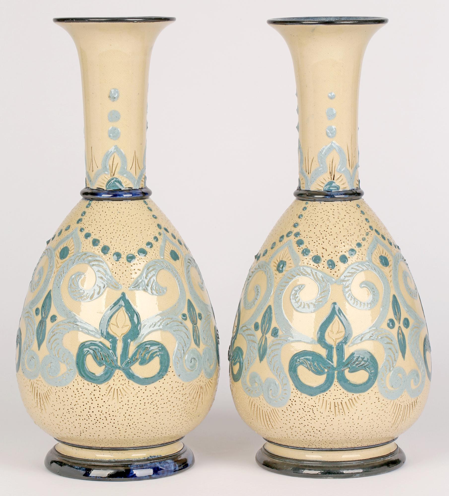 Doulton Lambeth Exceptionally Rare Pair Impasto Arrabian Pattern Vases, 1879 For Sale 3