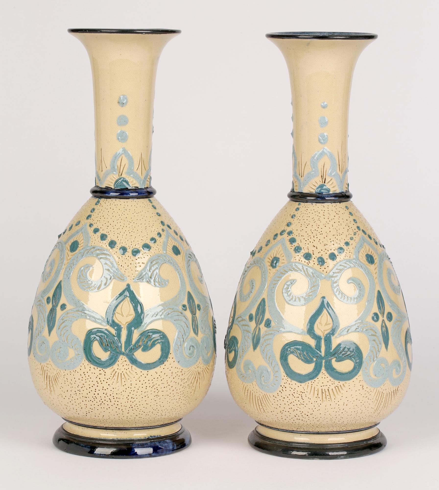 Doulton Lambeth Exceptionally Rare Pair Impasto Arrabian Pattern Vases, 1879 For Sale 11