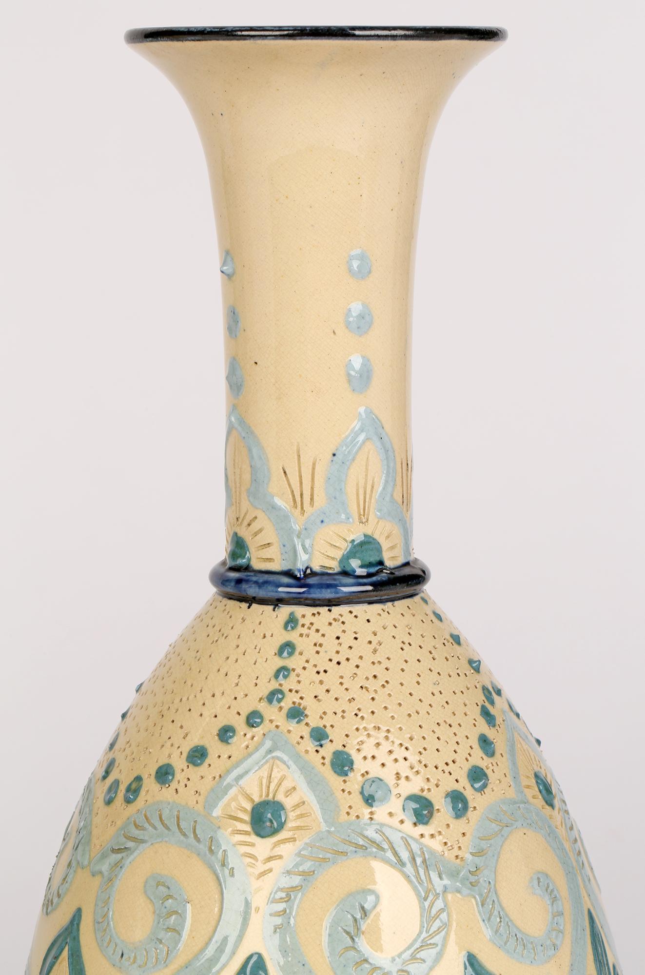 Stoneware Doulton Lambeth Exceptionally Rare Pair Impasto Arrabian Pattern Vases, 1879 For Sale