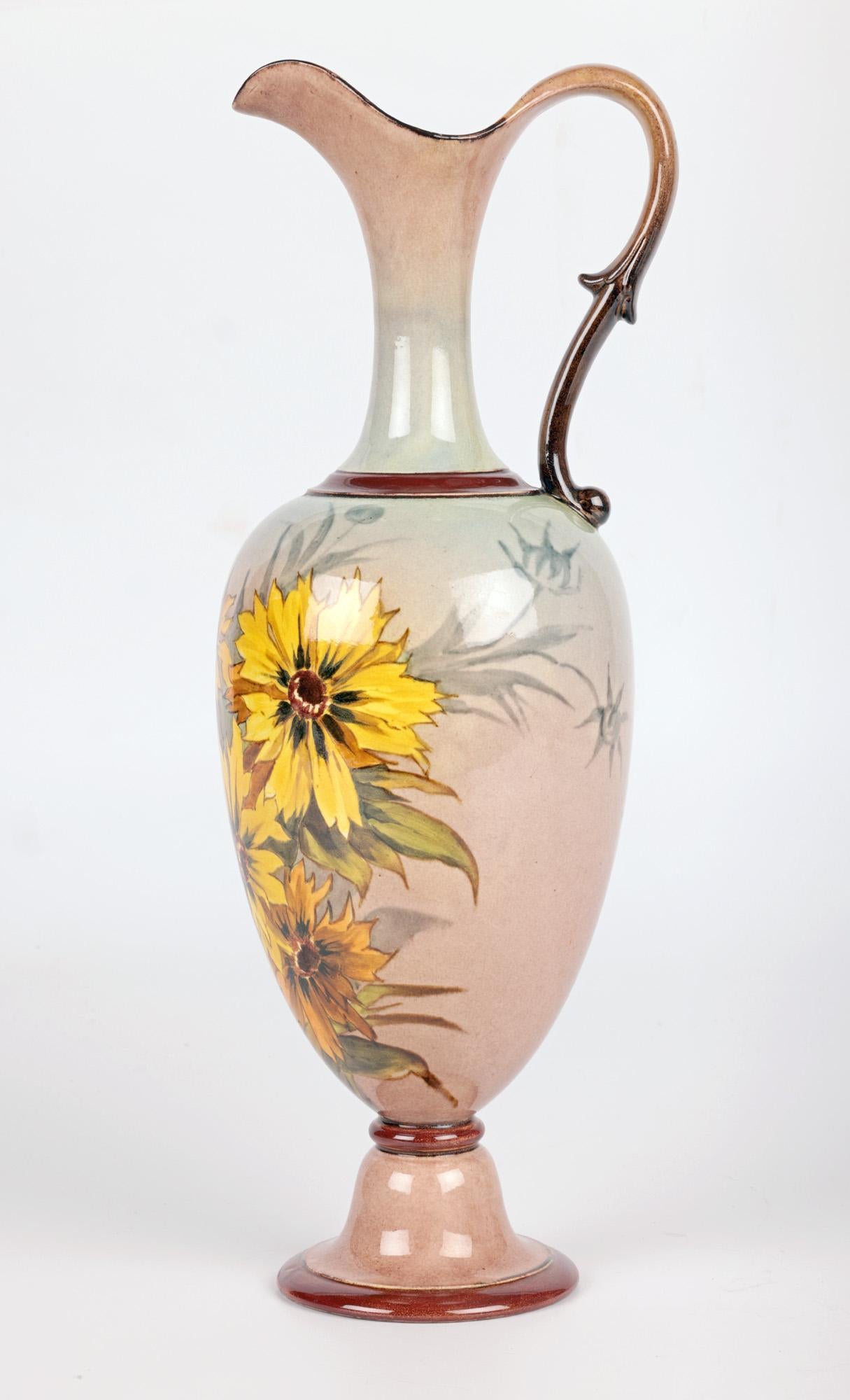 Doulton Lambeth Faience Floral Painted Jug Signed For Sale 2