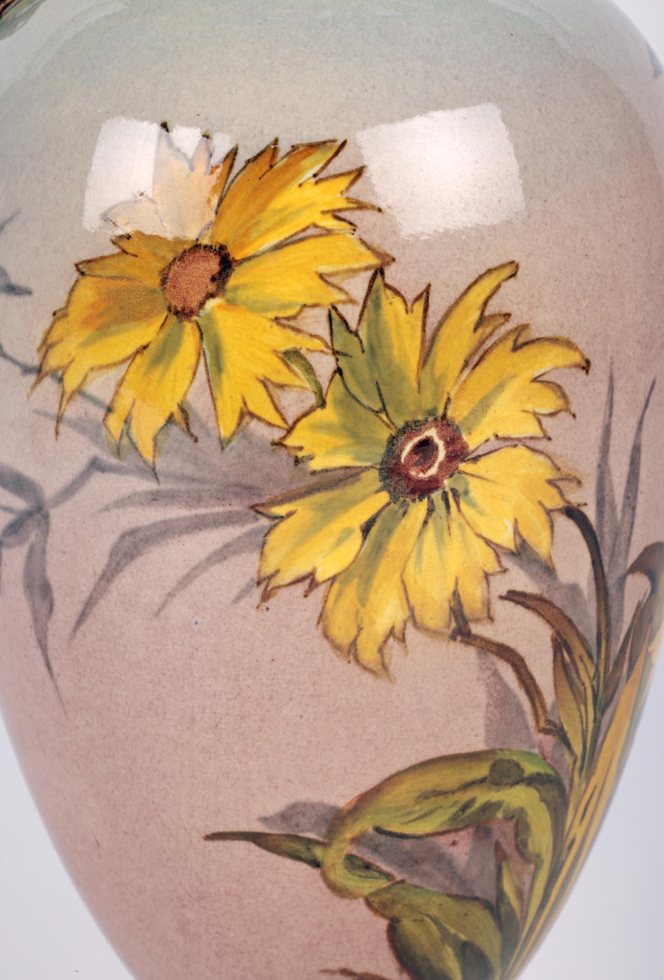 Doulton Lambeth Faience Floral Painted Jug Signed For Sale 4