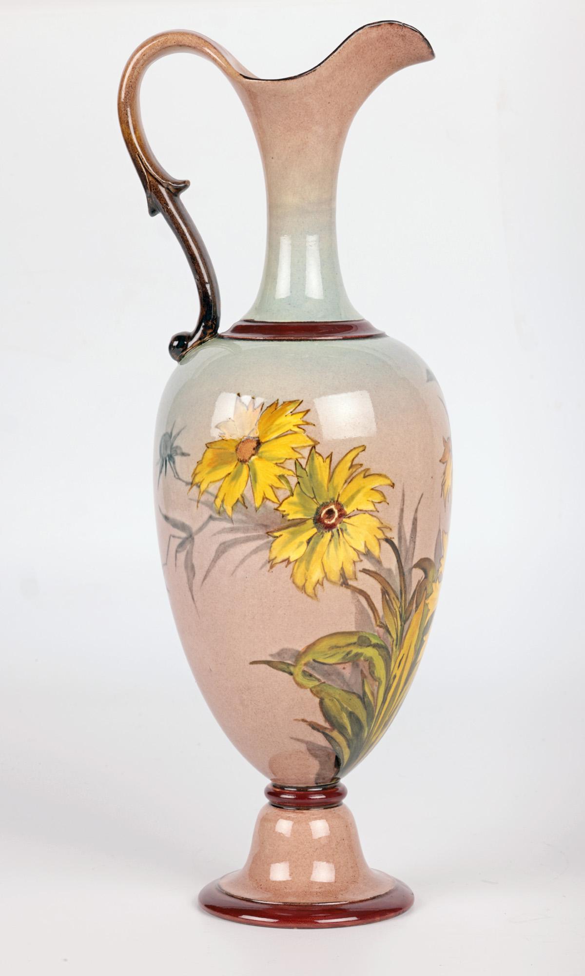 Doulton Lambeth Faience Floral Painted Jug Signed For Sale 7