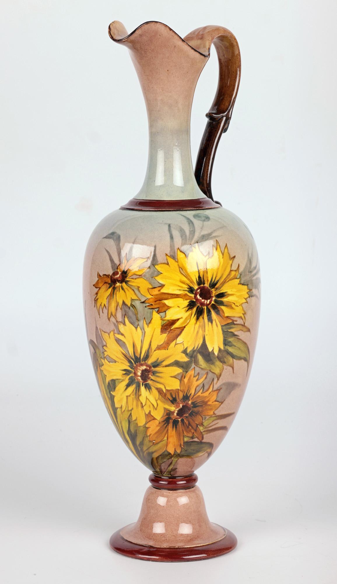 Doulton Lambeth Faience Floral Painted Jug Signed For Sale 11