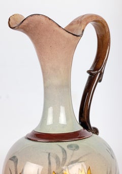 Doulton Lambeth Faience Floral Painted Jug Signed