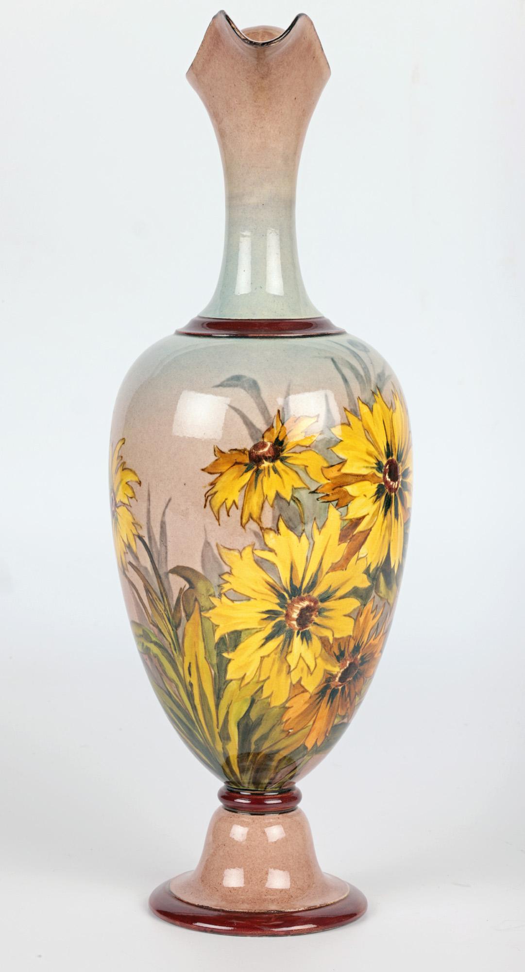 Late 19th Century Doulton Lambeth Faience Floral Painted Jug Signed For Sale