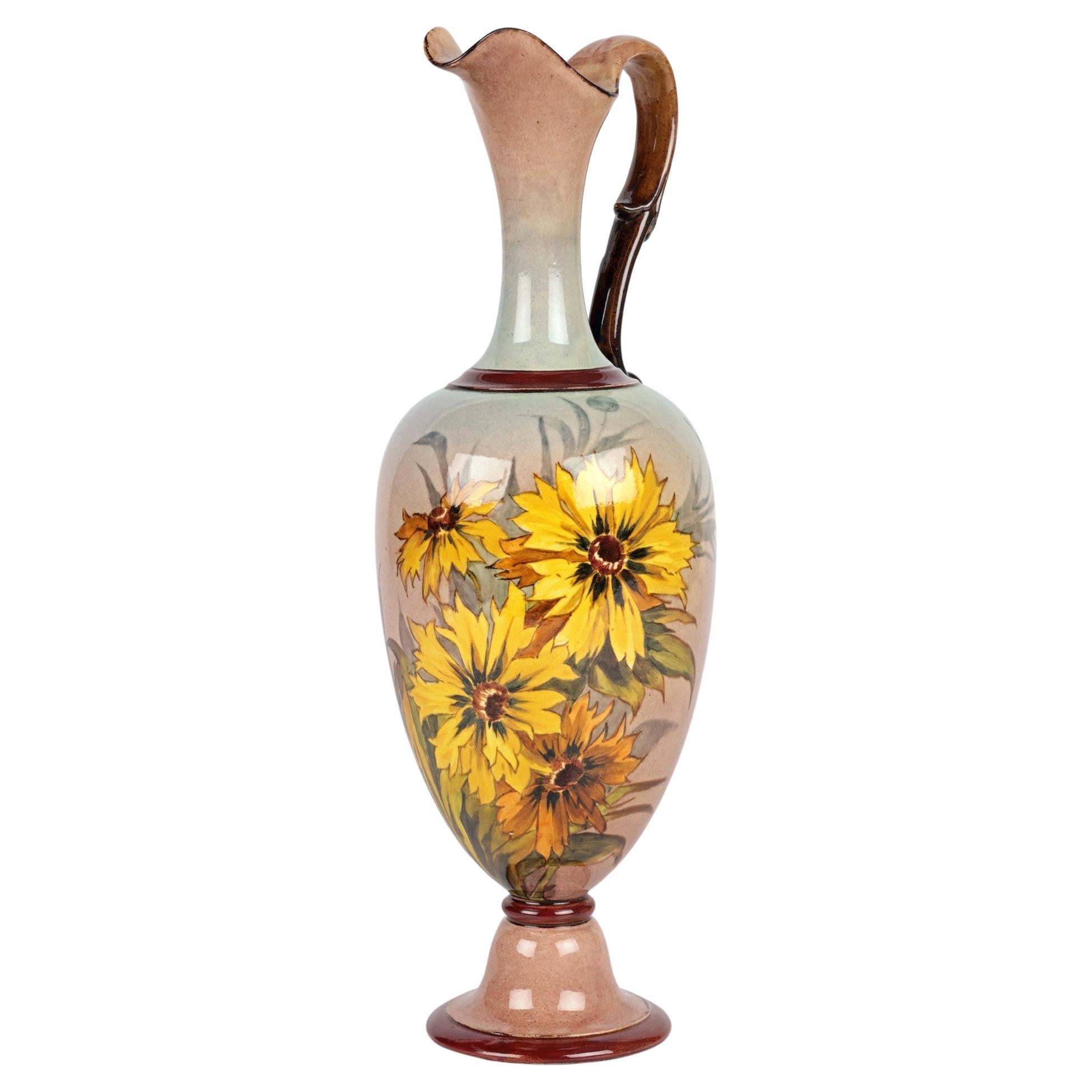 Doulton Lambeth Faience Floral Painted Jug Signed For Sale