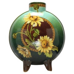 Doulton Lambeth Faience Hand Painted Flask Vase