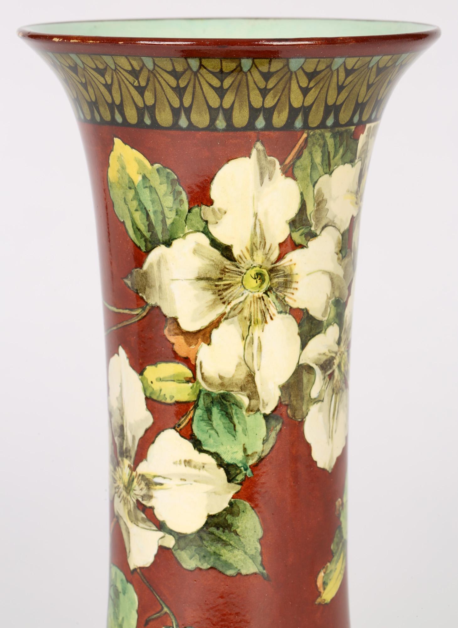 Doulton Lambeth Faience Mary A Harding Hand Painted Floral Art Pottery Vase 6