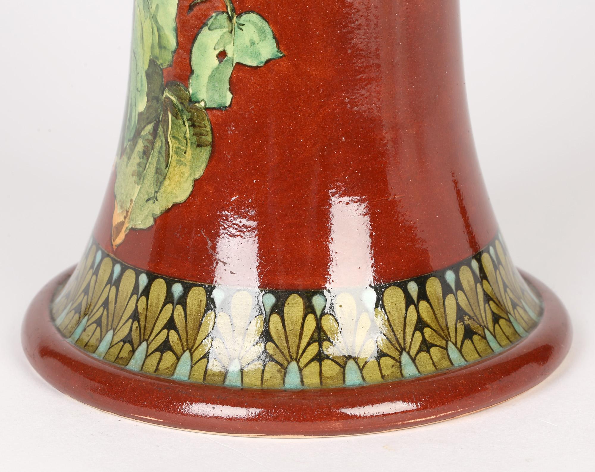 Doulton Lambeth Faience Mary A Harding Hand Painted Floral Art Pottery Vase 10
