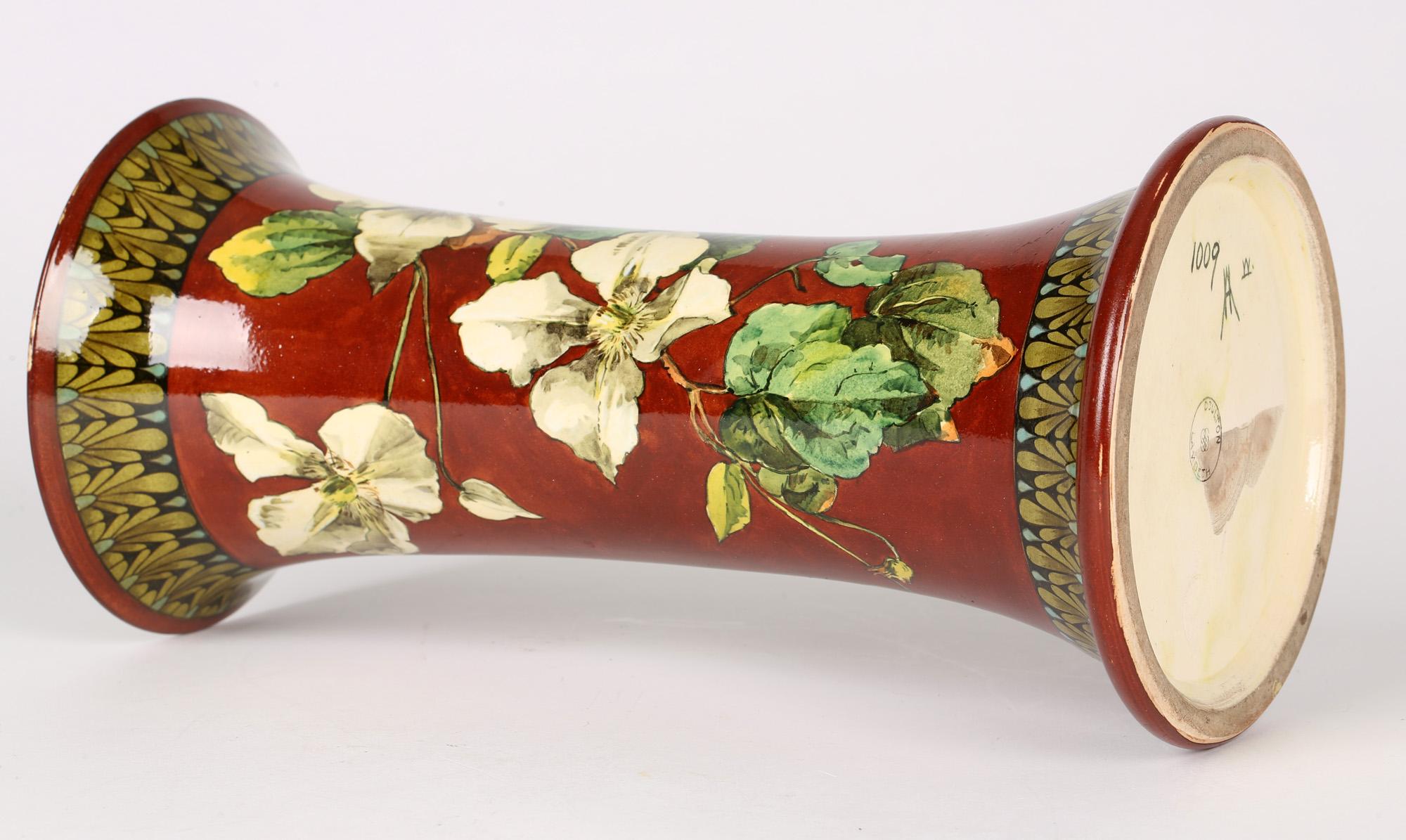 Late 19th Century Doulton Lambeth Faience Mary A Harding Hand Painted Floral Art Pottery Vase