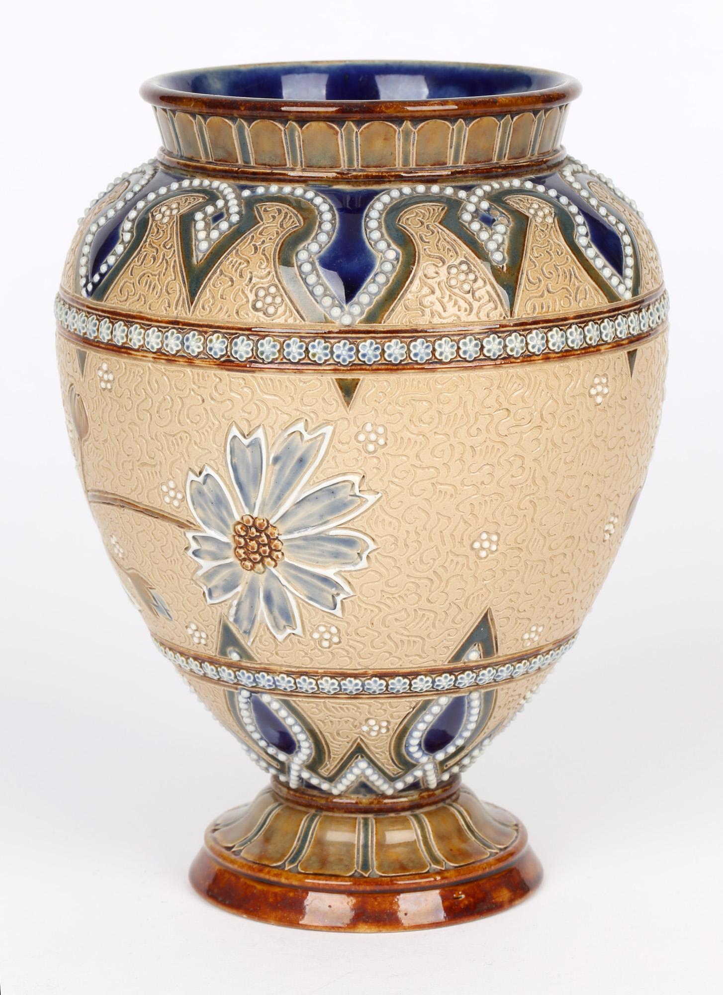 English Doulton Lambeth Floral Design Art Pottery Vase by Edith Lupton