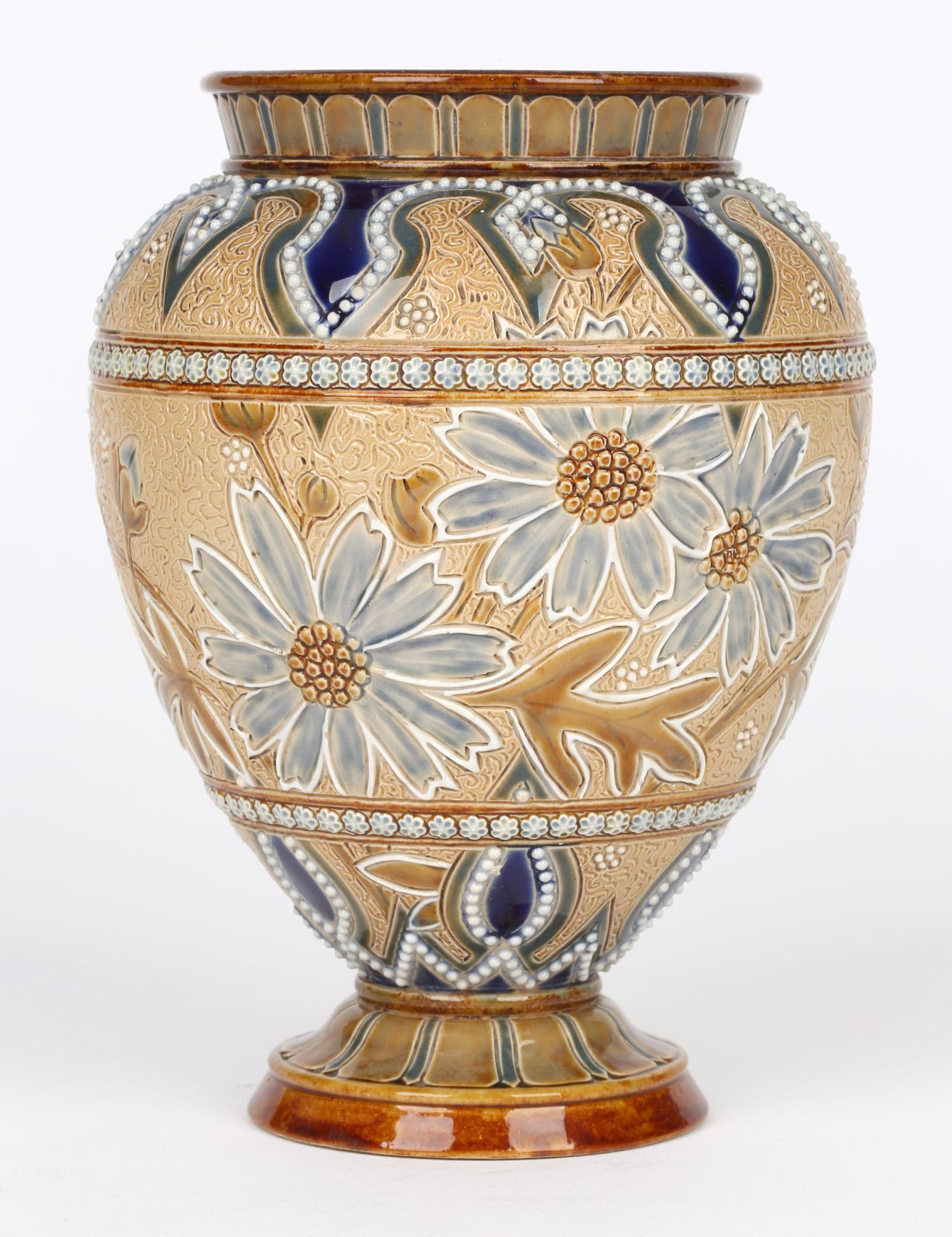 Doulton Lambeth Floral Design Art Pottery Vase by Edith Lupton In Good Condition In Bishop's Stortford, Hertfordshire
