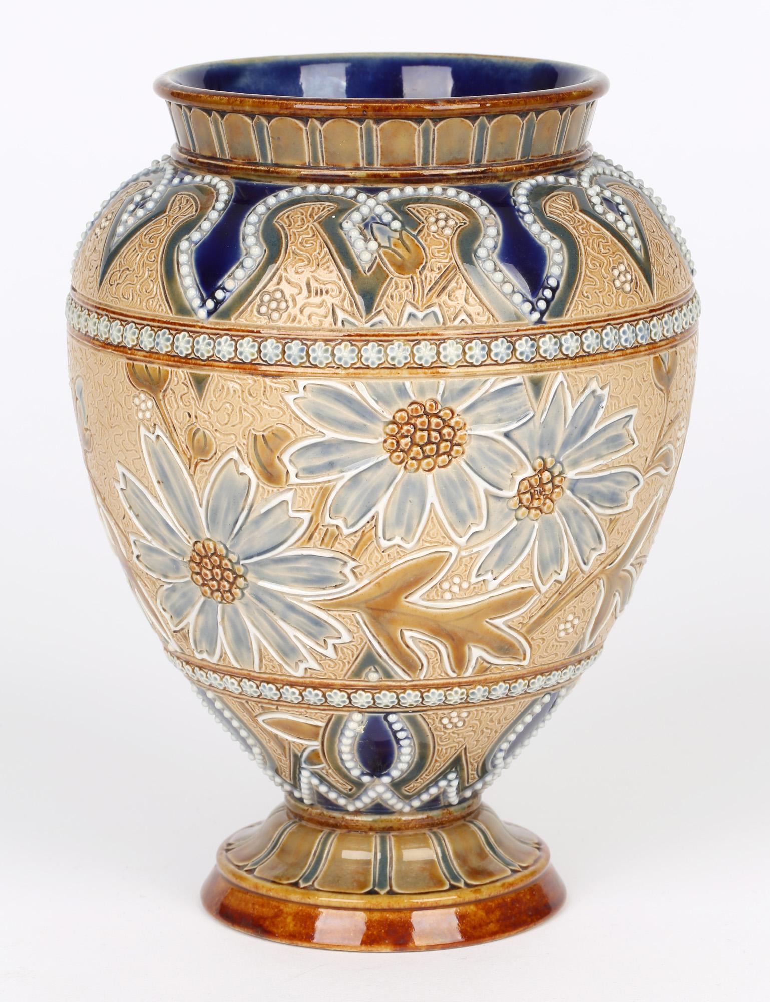 Stoneware Doulton Lambeth Floral Design Art Pottery Vase by Edith Lupton