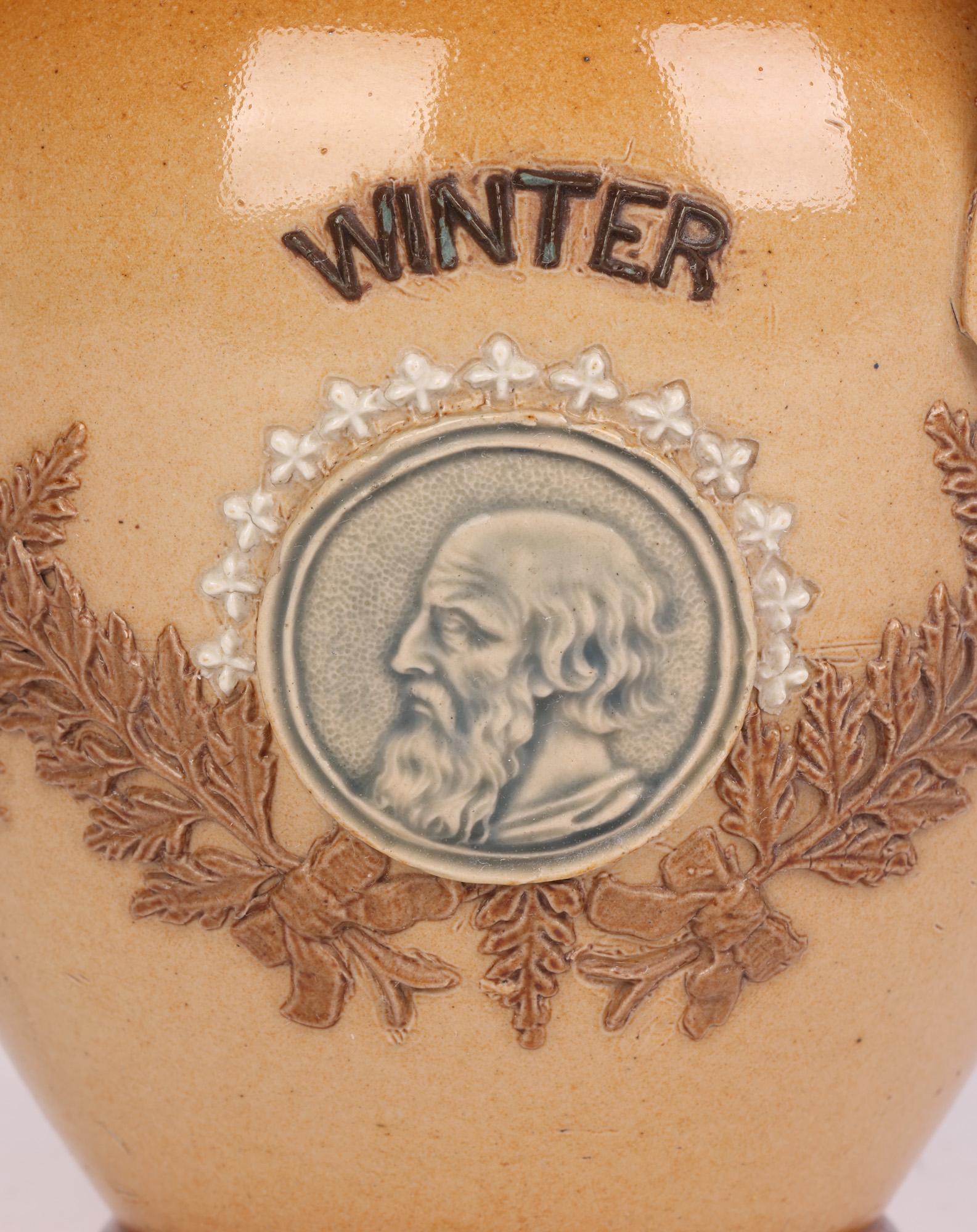 Fine XIX secolo Caraffa a medaglione Doulton Lambeth Four Seasons di Clara Baker 1884 in vendita