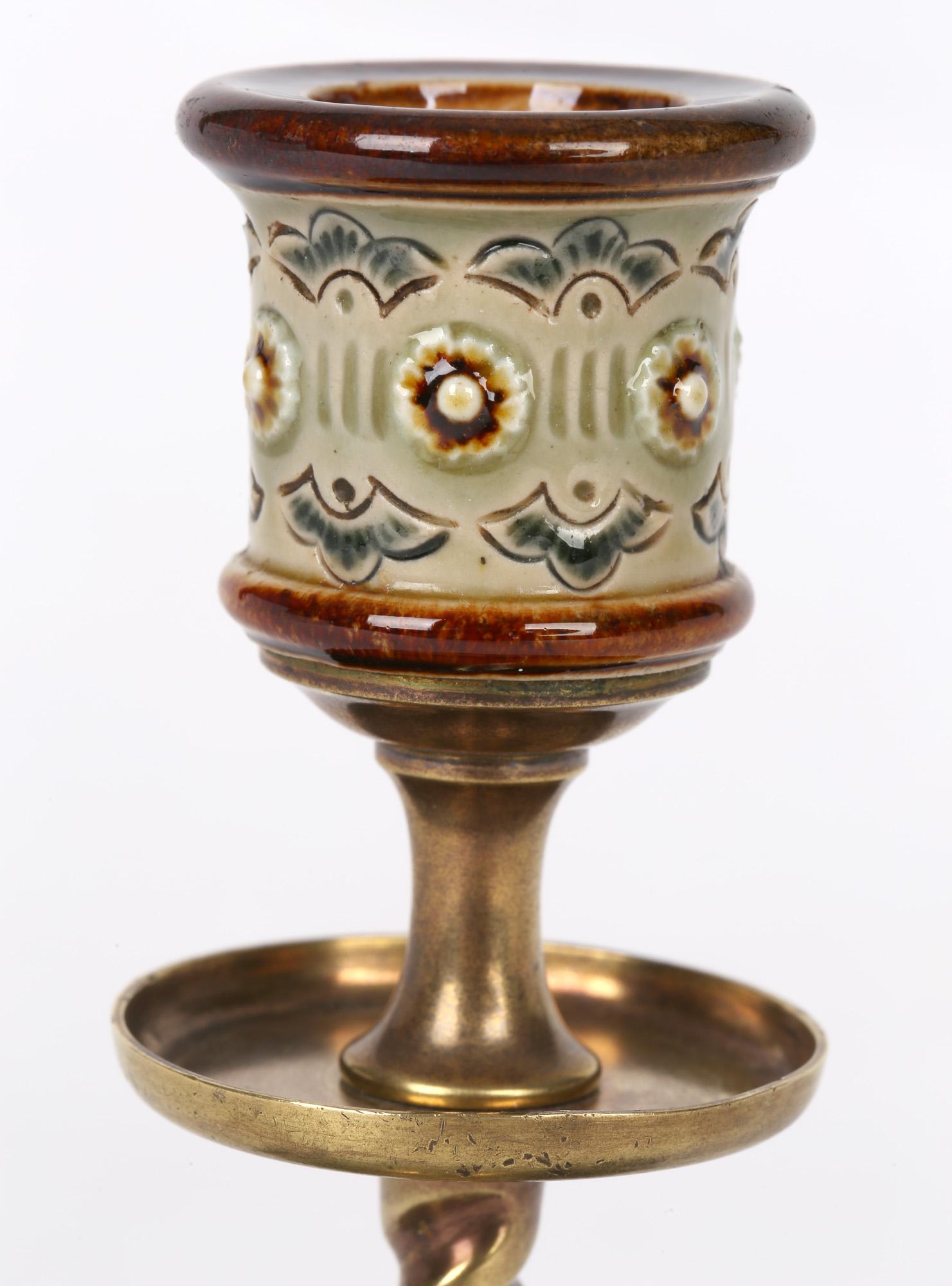 Aesthetic Movement Doulton Lambeth Frank Butler Stylized Pattern Candlestick For Sale
