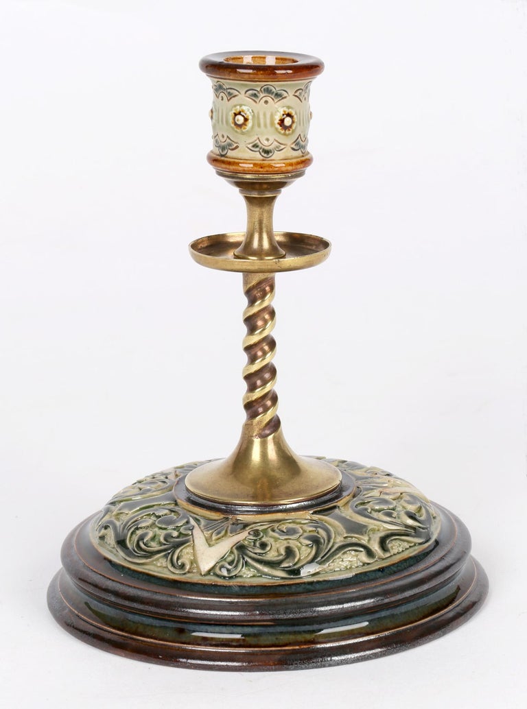 Doulton Lambeth Frank Butler Stylized Pattern Candlestick In Good Condition For Sale In Bishop's Stortford, Hertfordshire