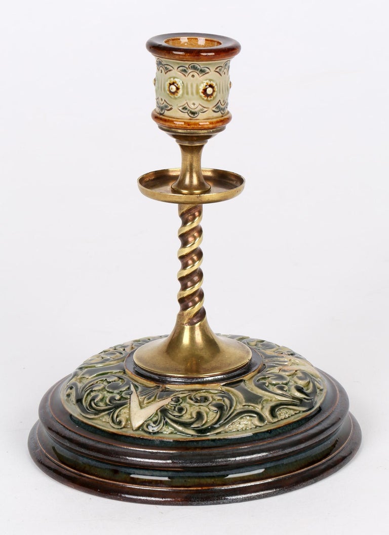 Late 19th Century Doulton Lambeth Frank Butler Stylized Pattern Candlestick For Sale