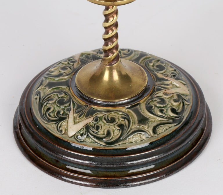 Brass Doulton Lambeth Frank Butler Stylized Pattern Candlestick For Sale
