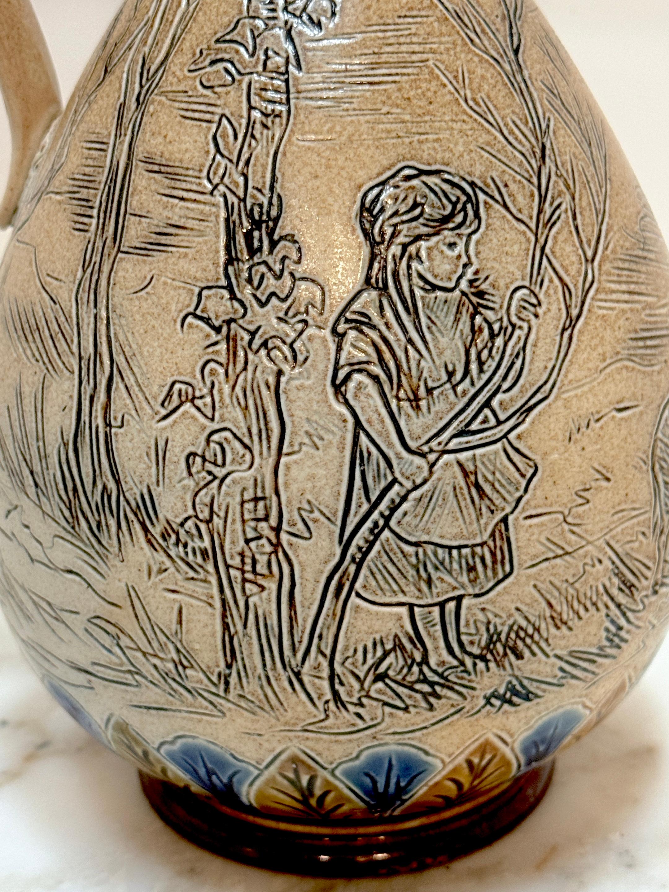 Doulton Lambeth Girl & Pigs in Landscape Jug par Hannah Barlow, et al, 1883 en vente 2