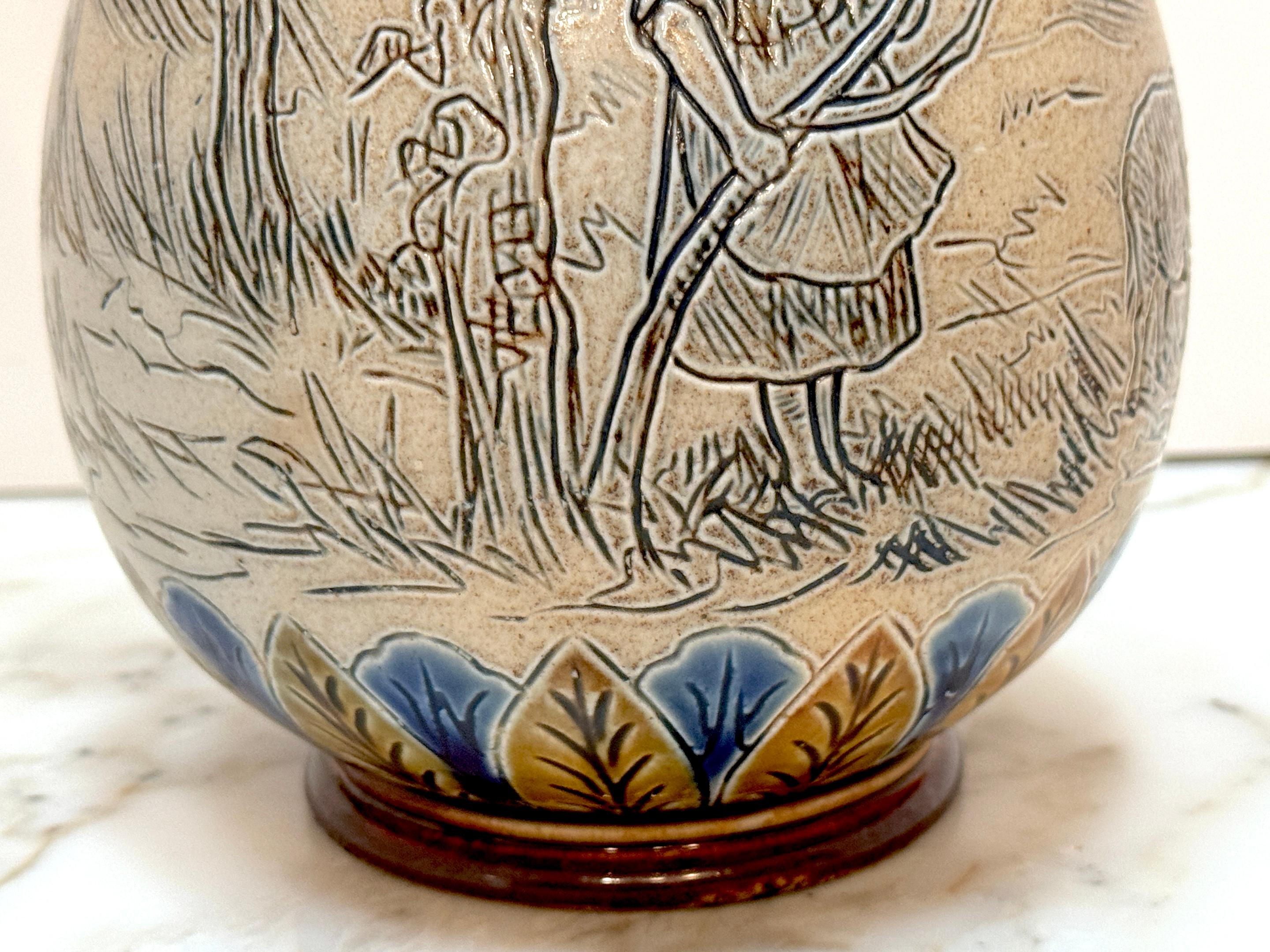 Doulton Lambeth Girl & Pigs in Landscape Jug par Hannah Barlow, et al, 1883 en vente 3