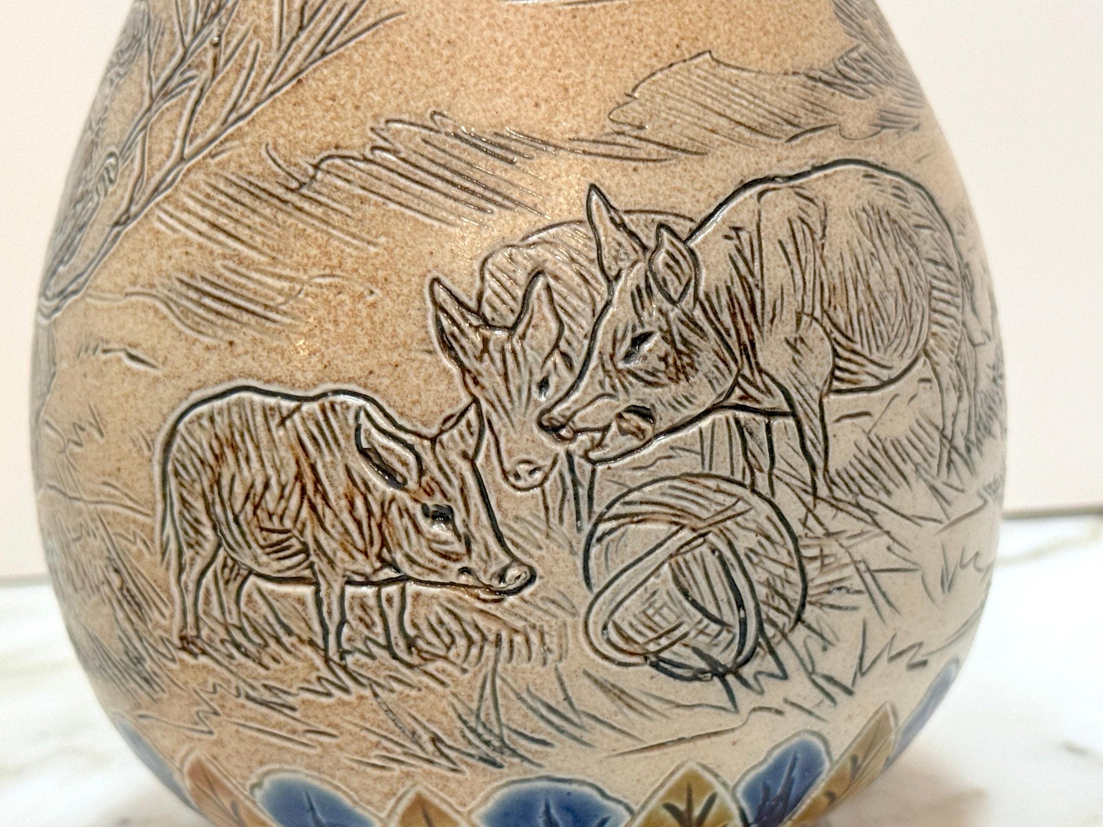 Doulton Lambeth Girl & Pigs in Landscape Jug par Hannah Barlow, et al, 1883 en vente 5