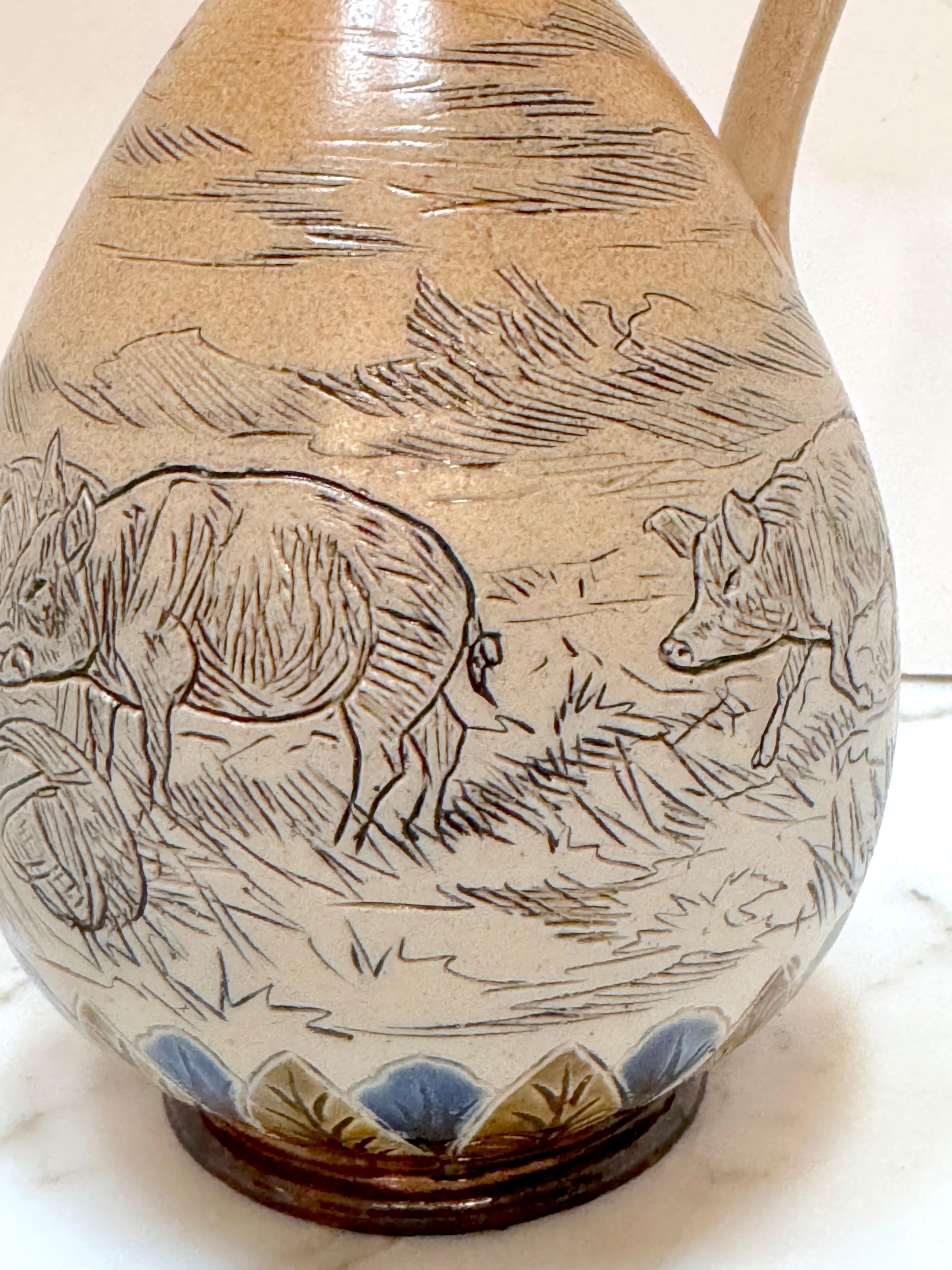 Doulton Lambeth Girl & Pigs in Landscape Jug par Hannah Barlow, et al, 1883 en vente 6