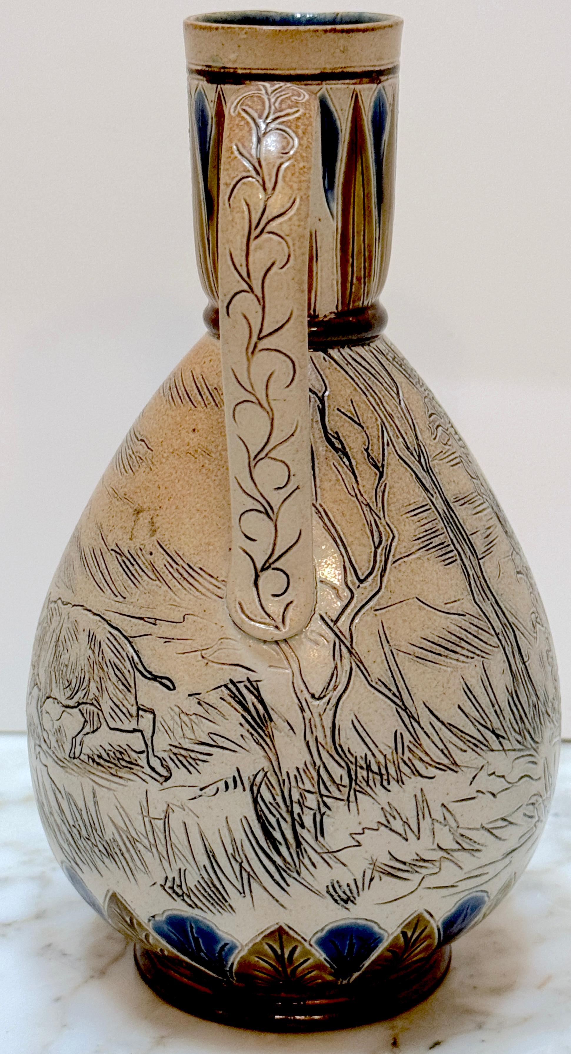 Doulton Lambeth Girl & Pigs in Landscape Jug par Hannah Barlow, et al, 1883 Bon état - En vente à West Palm Beach, FL