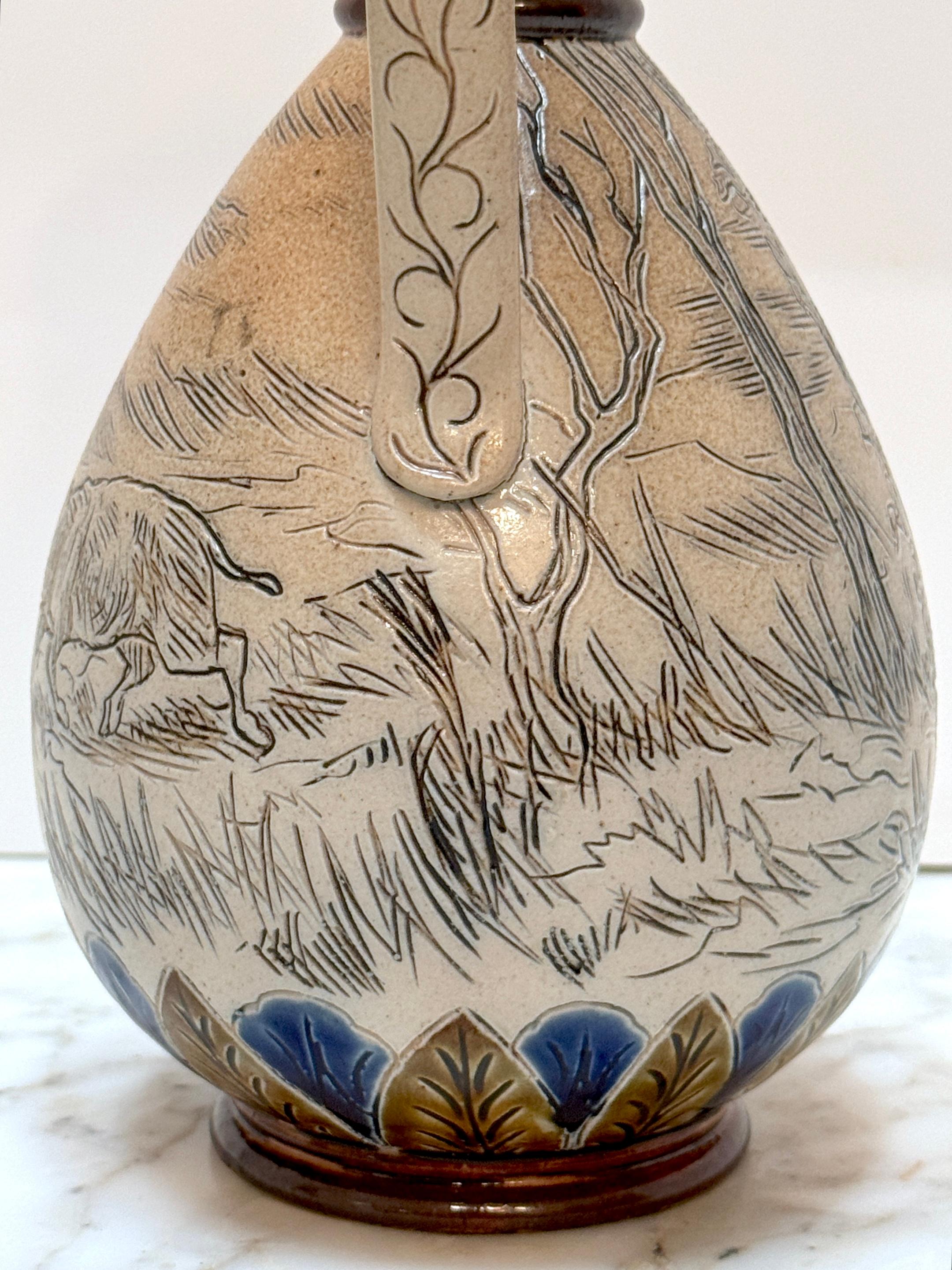 XIXe siècle Doulton Lambeth Girl & Pigs in Landscape Jug par Hannah Barlow, et al, 1883 en vente