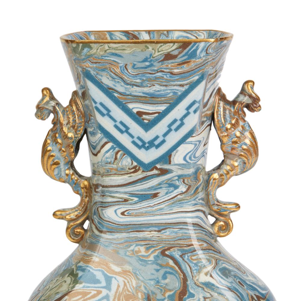 Doulton Lambeth Maqueterie Dragon Handled Vase, 19th Century 4