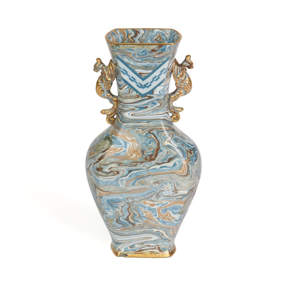 Doulton Lambeth Maqueterie Dragon Handled Vase, 19th Century In Fair Condition In Bishop's Stortford, Hertfordshire