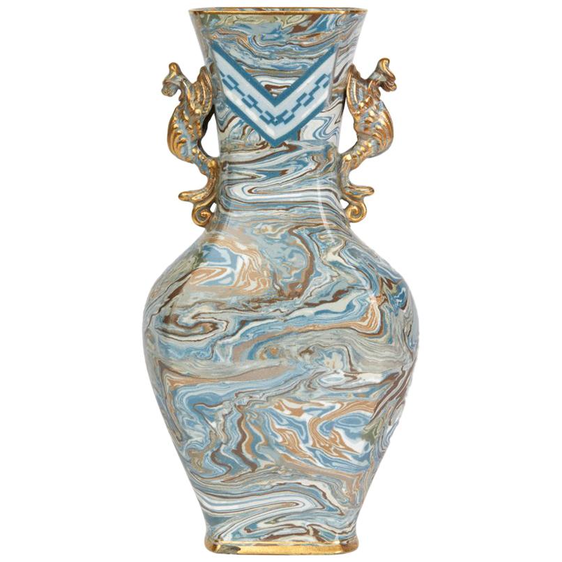 Doulton Lambeth Maqueterie Dragon Handled Vase, 19th Century