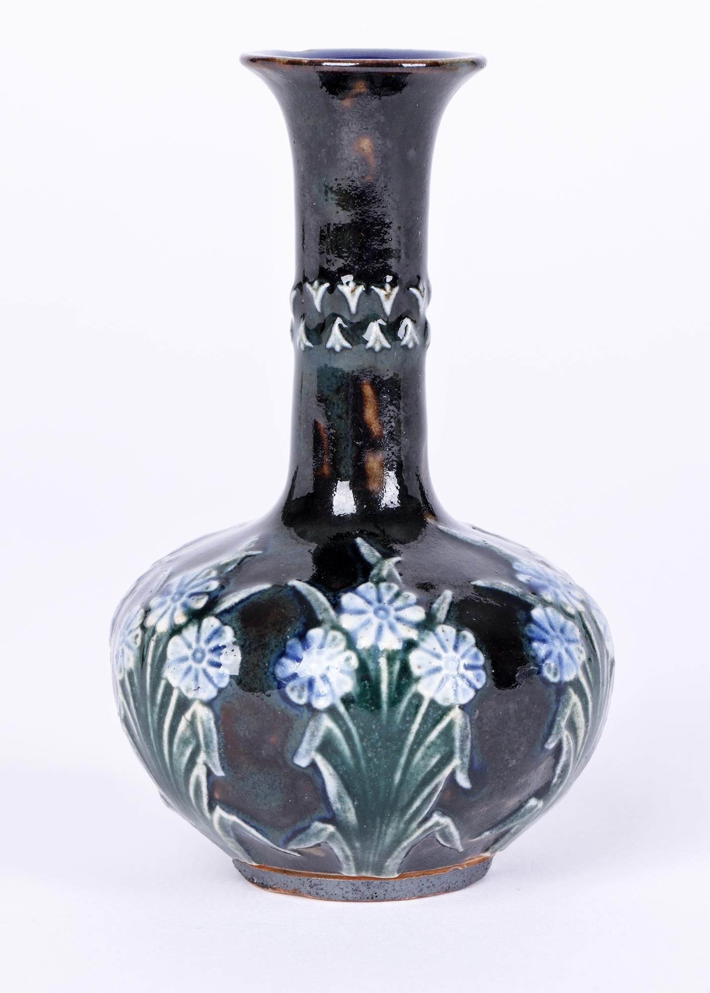English Doulton Lambeth Miniature Aesthetic Movement Floral Design Vase