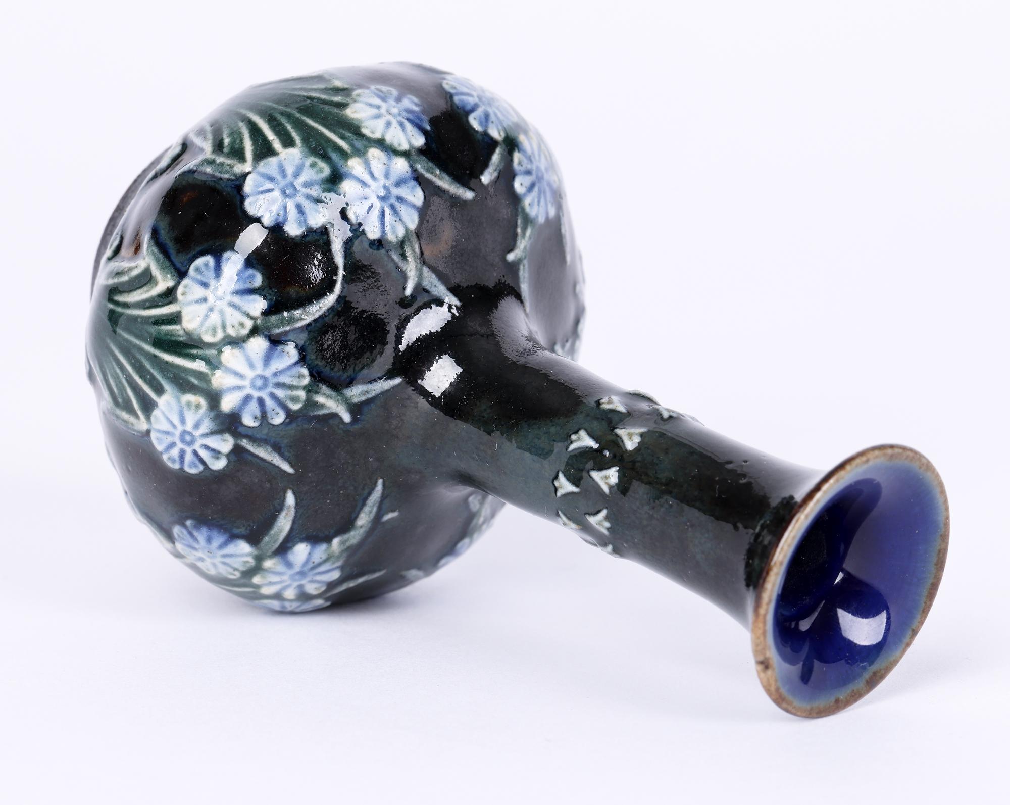 Hand-Painted Doulton Lambeth Miniature Aesthetic Movement Floral Design Vase