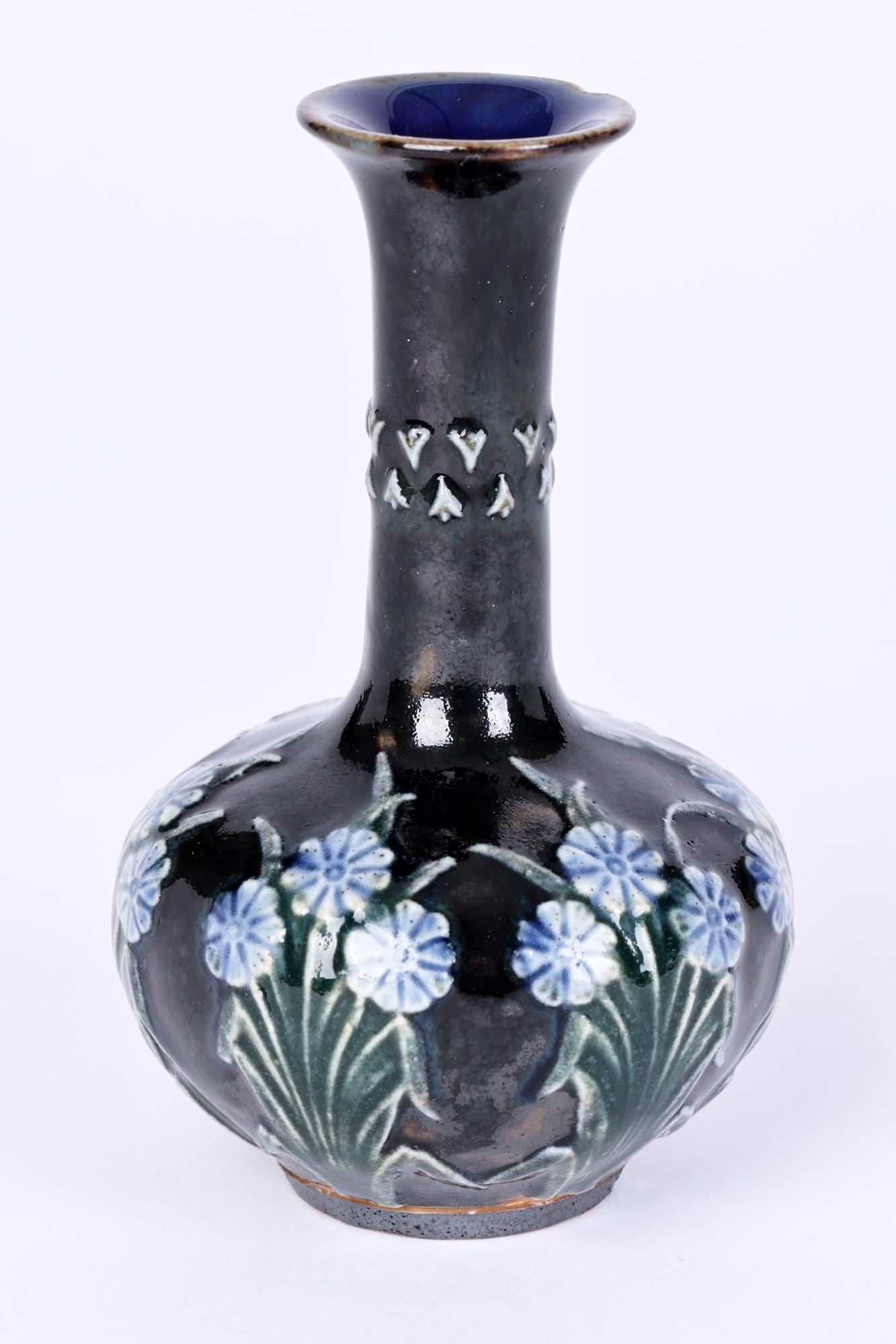 Doulton Lambeth Miniature Aesthetic Movement Floral Design Vase In Good Condition In Bishop's Stortford, Hertfordshire